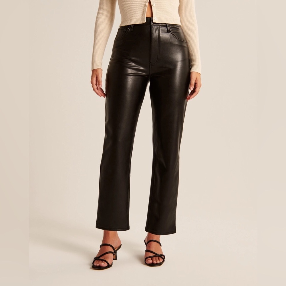 Abercrombie & Fitch Curve Love Vegan Leather Ankle Straight Pant Black 23 000